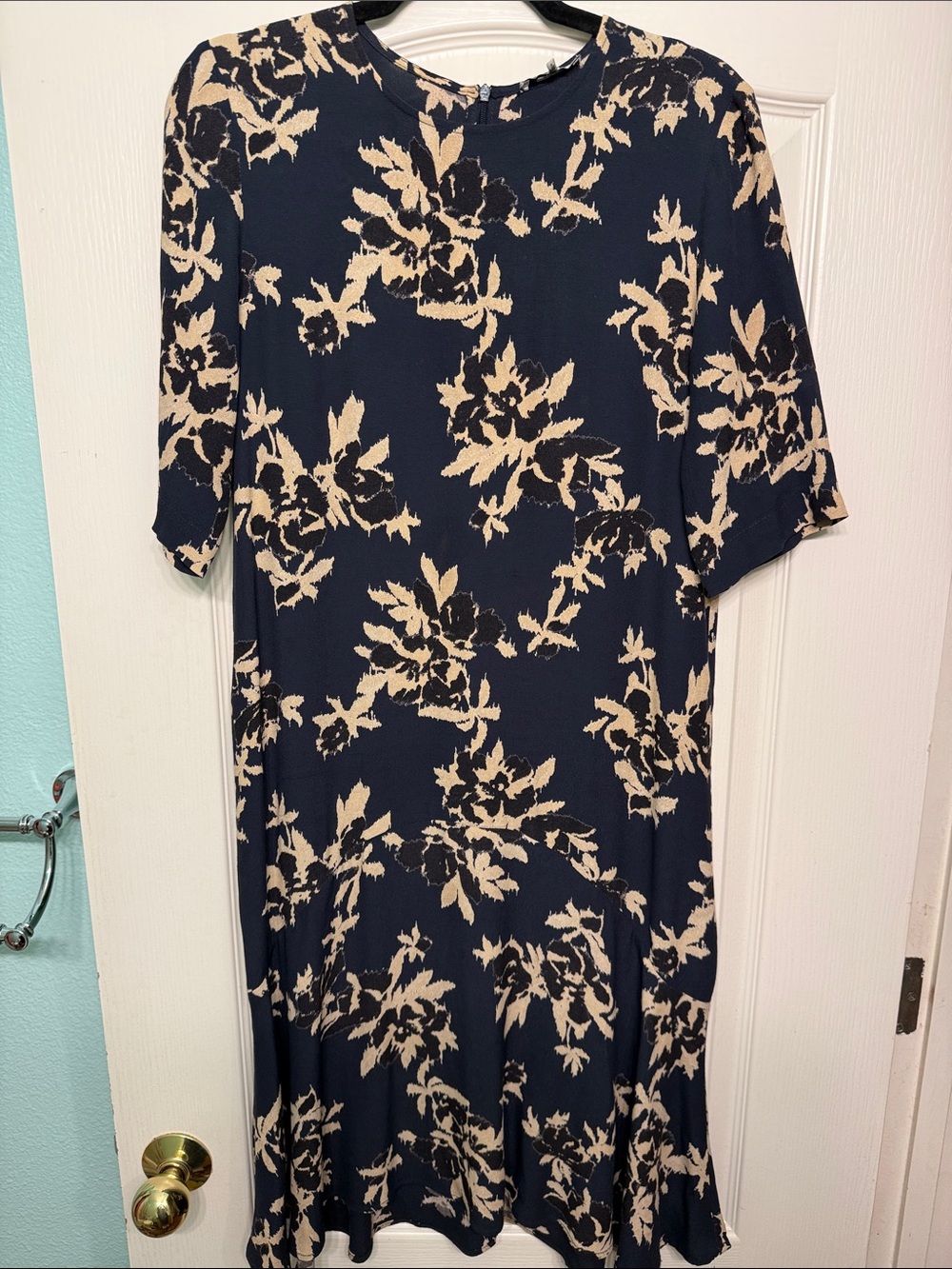 Ganni Navy and Cream Floral Short-Sleeve Shirt